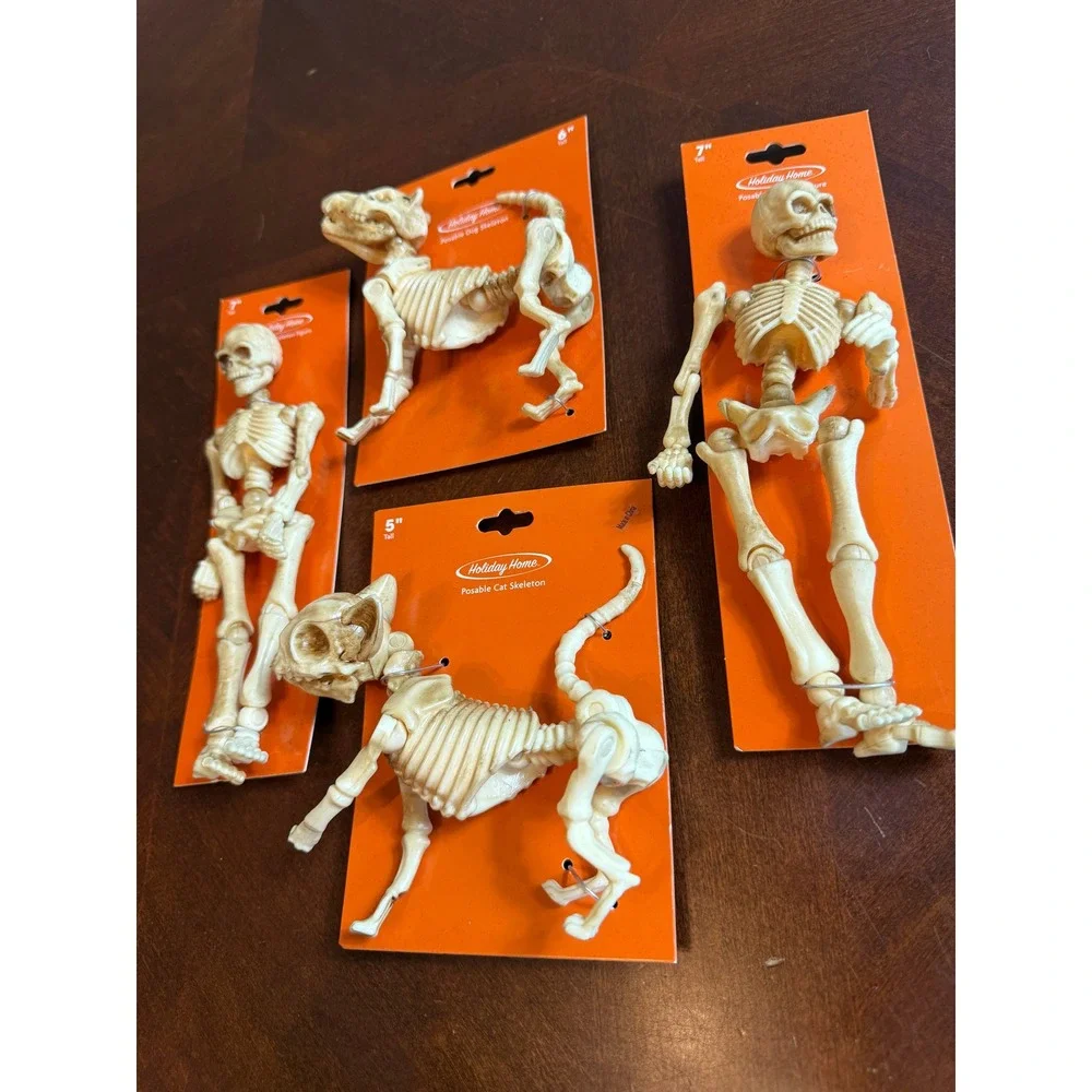 Halloween Decor Posable Skeleton Lot Human Dog Cat Prop Figures